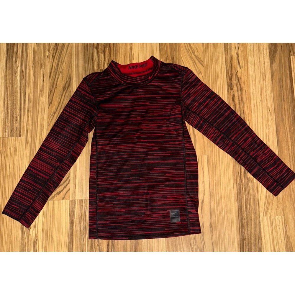 Nike Pro Compression Shirt‎ Youth Small Fitted Dri-fit Red Black EUC